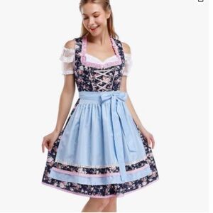 Oktoberfest 3 piece dirndl set w/ dress, lacy blouse, & apron size M